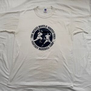 Vintage Mickey Mantle and Whitey Ford Fantasy Baseball Camp White T-Shirt